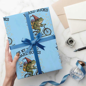 Funny Frog Meme Wrapping Paper Roll On My Way to Hoard Books and Cause Chaos TS14 Light Blue Print Your Wear