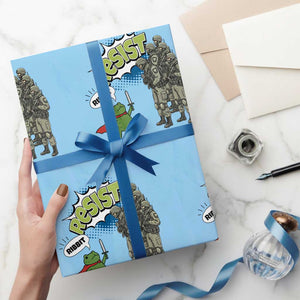 Funny Frog Protest Comic Graphic Wrapping Paper Roll Ribbit Resist Stand Against TS02 Light Blue Print Your Wear