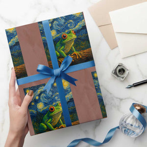 Funny Frog Wrapping Paper Roll Van Gogh Style Starry Night TS12 Mocha Print Your Wear