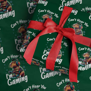 Funny Gamer Capybara Wrapping Paper Roll Can Not Hear You I Am Gaming TS12 Green Print Your Wear