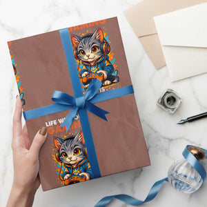 Funny Gamer Cat Wrapping Paper Roll Life Without Gaming Is Nothing Good TS12 Mocha Print Your Wear