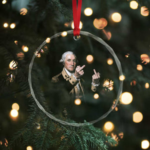 Funny George Washington Middle Fingers Rebel Portrait Crystal Glass Ornament Edgy Classic Oil Painting Parody Patriotic Humor Graphic