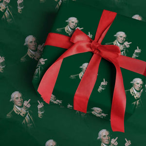 Funny George Washington Middle Fingers Rebel Portrait Wrapping Paper Roll Edgy Classic Oil Painting Parody Patriotic Humor Graphic
