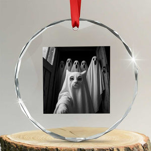 Funny Ghost Cat Halloween Meme Crystal Glass Ornament TS14 Transparent Glass 3'' Circle Print Your Wear