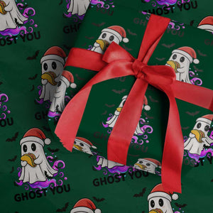 Funny Ghost Halloween Xmas Wrapping Paper Roll Ghost You TS14 Green Print Your Wear