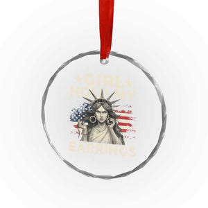 Funny Girl Hold My Earrings Crystal Glass Ornament Statue of Liberty American Flag - Print Your Wear