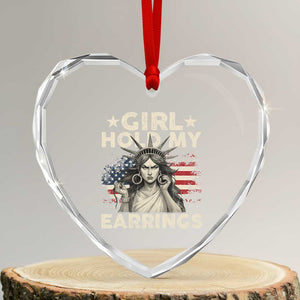 Funny Girl Hold My Earrings Heart Crystal Glass Ornament Statue of Liberty American Flag - Print Your Wear