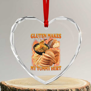 Funny Gluten Free Heart Crystal Glass Ornament Gluten Makes My Tummy Hurt Vintage Bootleg Graphic TS10 Transparent Glass 3'' Heart Print Your Wear