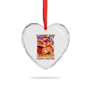 Funny Gluten Intolerance Heart Crystal Glass Ornament I Can't Eat Gluten It Makes My Tummy Hurt Skeleton Meme TS02 Print Your Wear