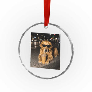 Funny Golden Retriever Iced Coffee Crystal Glass Ornament Grunge Silly Meme Graphic Funny Dog Lover