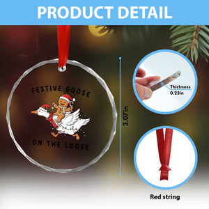 Funny Goose Christmas Crystal Glass Ornament Festive Goose On The Loose Xmas TS14 Print Your Wear