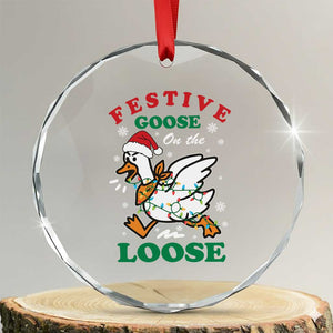Funny Goose Christmas Crystal Glass Ornament Festive Goose On The Loose Xmas Holiday TS11 Transparent Glass 3'' Circle Print Your Wear