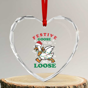 Funny Goose Christmas Heart Crystal Glass Ornament Festive Goose On The Loose Xmas Holiday TS11 Transparent Glass 3'' Heart Print Your Wear