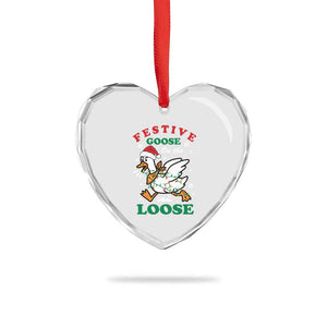 Funny Goose Christmas Heart Crystal Glass Ornament Festive Goose On The Loose Xmas Holiday TS11 Print Your Wear