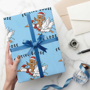 Funny Goose Christmas Wrapping Paper Roll Festive Goose On The Loose Xmas TS14 Light Blue Print Your Wear