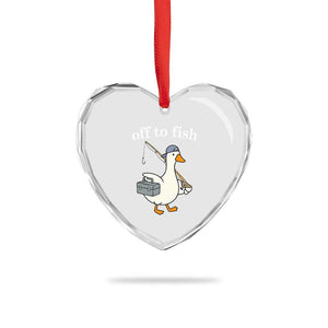 Funny Goose Fishing Heart Crystal Glass Ornament Off to Fish Cute Waterfowl Angler Gift for Fishing Lovers