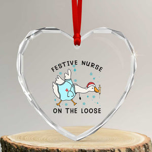 Funny Goose Nurse Christmas Heart Crystal Glass Ornament Festive Nurses On The Loose TS14 Transparent Glass 3'' Heart Print Your Wear