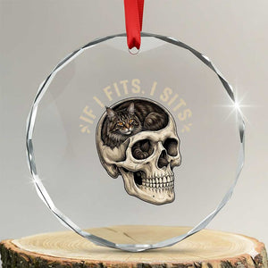 Funny Gothic Black Cat Skull Crystal Glass Ornament If I Fits I Sits TS12 Transparent Glass 3'' Circle Print Your Wear