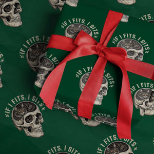 Funny Gothic Black Cat Skull Wrapping Paper Roll If I Fits I Sits TS12 Green Print Your Wear