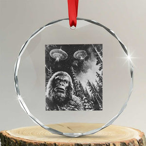 Funny Graphic Bigfoot Selfie with UFOs Weird Crystal Glass Ornament TS10 Transparent Glass 3'' Circle Print Your Wear