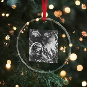 Funny Graphic Bigfoot Selfie with UFOs Weird Crystal Glass Ornament TS10 Print Your Wear