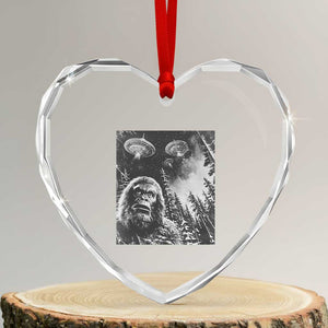 Funny Graphic Bigfoot Selfie with UFOs Weird Heart Crystal Glass Ornament TS10 Transparent Glass 3'' Heart Print Your Wear