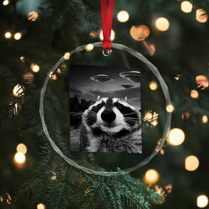 Funny Graphic Racoon Selfie with UFOs Weird Crystal Glass Ornament TS10 Print Your Wear