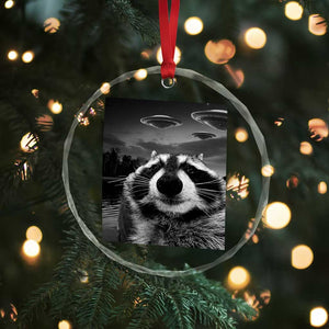 Funny Graphic Racoon Selfie with UFOs Weird Crystal Glass Ornament TS10 Print Your Wear