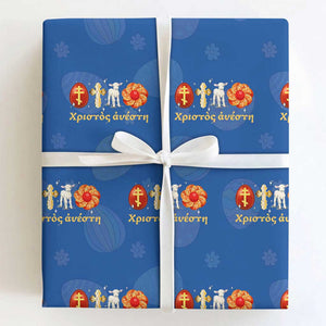 Funny Greek Orthodox Easter Day Wrapping Paper Roll Christ Is Risen Tsoureki Red Egg Sheep TS11 Royal Blue Print Your Wear