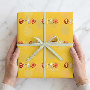 Funny Greek Orthodox Easter Day Wrapping Paper Roll Christ Is Risen Tsoureki Red Egg Sheep TS11 Yellow Print Your Wear