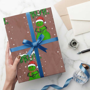 Funny Green Snowman Six Seven Meme Wrapping Paper Roll Christmas Gift For Gen Z TS12 Mocha Print Your Wear