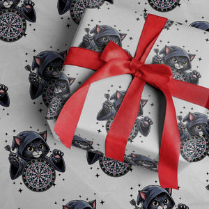 Funny Grim Reaper Cat Dart Player Wrapping Paper Roll Gothic Dartist Gift TS12 White Print Your Wear