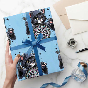 Funny Grim Reaper Cat Dart Player Wrapping Paper Roll Gothic Dartist Gift TS12 Light Blue Print Your Wear