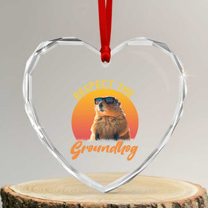 Funny Groundhog Day Heart Crystal Glass Ornament Respect The Groundhog Woodchuck TS11 Transparent Glass 3'' Heart Print Your Wear