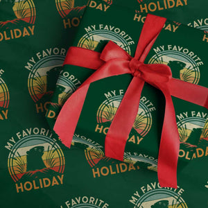 Funny Groundhog Day Wrapping Paper Roll My Favorite Holiday Retro Vintage Woodchuck TS11 Green Print Your Wear