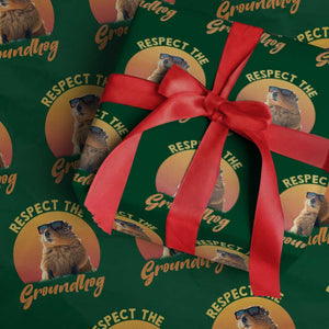 Funny Groundhog Day Wrapping Paper Roll Respect The Groundhog Woodchuck TS11 Green Print Your Wear