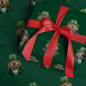 Funny Groundhog Leprechaun Wrapping Paper Roll Woodchuck Happy St Patrick's Day TS02 Green Print Your Wear