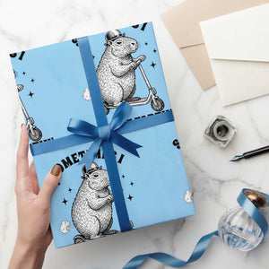 Funny Groundhog Scooter Wrapping Paper Roll Sometimes I Just Be Fartin TS14 Light Blue Print Your Wear
