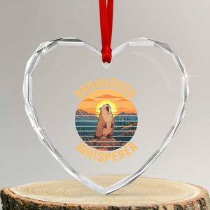 Funny Groundhog Whisperer Heart Crystal Glass Ornament Screaming Woodchuck Mountain Forest TS11 Transparent Glass 3'' Heart Print Your Wear