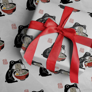Funny Grumpy Frog Ramen Wrapping Paper Roll Sumi-e Kawaii Ink Painting Japanese TS10 White Print Your Wear
