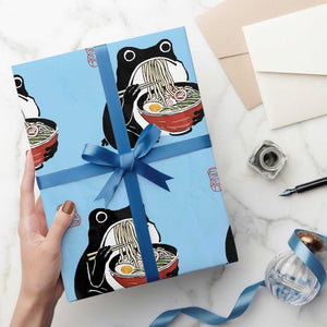 Funny Grumpy Frog Ramen Wrapping Paper Roll Sumi-e Kawaii Ink Painting Japanese TS10 Light Blue Print Your Wear
