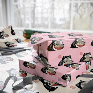 Funny Grumpy Frog Ramen Wrapping Paper Roll Sumi-e Kawaii Ink Painting Japanese TS10 Light Pink Print Your Wear