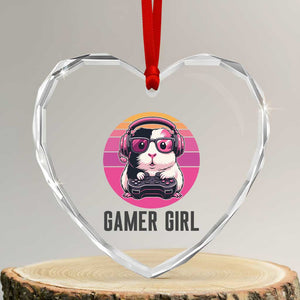 Funny Guinea Pig Video Game Rodent Lover Heart Crystal Glass Ornament Gamers Girl Sunset Retro Gift TS12 Transparent Glass 3'' Heart Print Your Wear