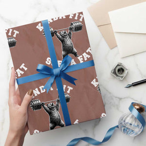 Funny Gym Wrapping Paper Roll Kinda Fit Sorta Fat Bear Weightlifting Workout TS10 Mocha Print Your Wear