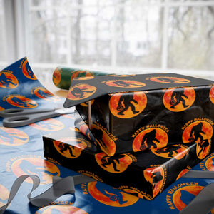 Funny Halloween Bigfoot Wrapping Paper Roll Sasquatch Full Moon Jack O Lantern TS11 Black Print Your Wear