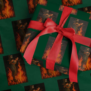 Funny Halloween Witch Wrapping Paper Roll Witch Lighting Cigarette With Flames Occult Unholy TS10 Green Print Your Wear