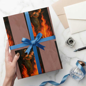 Funny Halloween Witch Wrapping Paper Roll Witch Lighting Cigarette With Flames Occult Unholy TS10 Mocha Print Your Wear