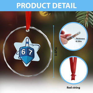 Funny Hanukkah 67 Crystal Glass Ornament Six Seven Meme Dreidel Star Of David TS11 Print Your Wear
