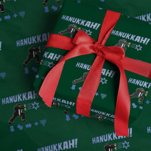 Funny Hanukkah Arcade Game Wrapping Paper Roll Jewish Fighter Menorah Star Of David TS11 Green Print Your Wear