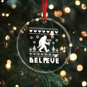 Funny Hanukkah Bigfoot Crystal Glass Ornament Believe Ugly Sweater Jewish Holiday Gift TS12 Print Your Wear